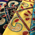 Golden Thread Chain Embroidery On Rayon Solid Fabric